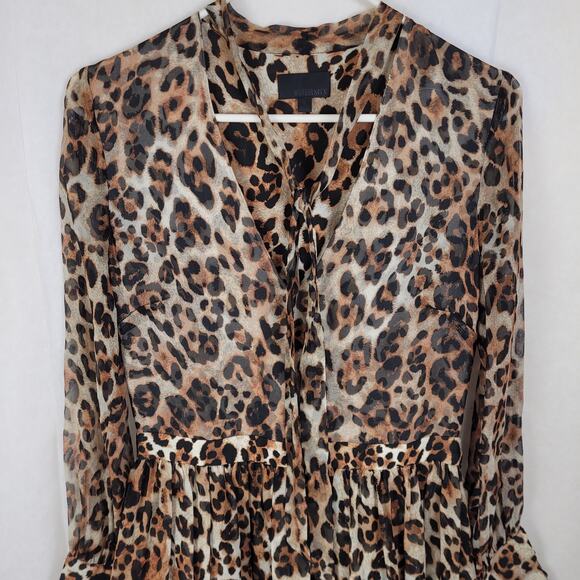 Intermix cheetah print sheer layered ruffled flowy long sleeved dress size small - Picture 6 of 12